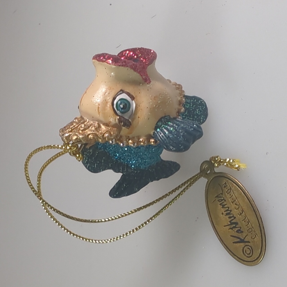 Katherine's Collection Glittered Blue Green Kissing Fish Ornament